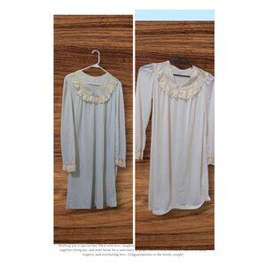 Vintage Womens v pink Blue Lace Trim Nightgowns Set   Sleepwear retro READ sz M